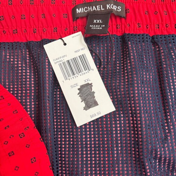 Michael Kors Mens Red Patterned Swim Shorts XXL Drawstring Closure lightweight - Picture 3 of 12